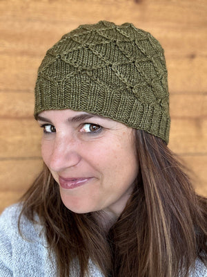crown of a textured handknit hat