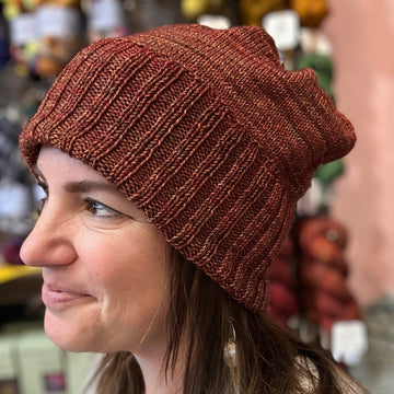 closeup image of handknit hat 