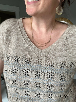 closeup image of the fabric of a handknit top