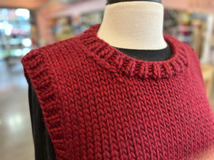 closeup image of the neckline of pullover handknit sweater vest