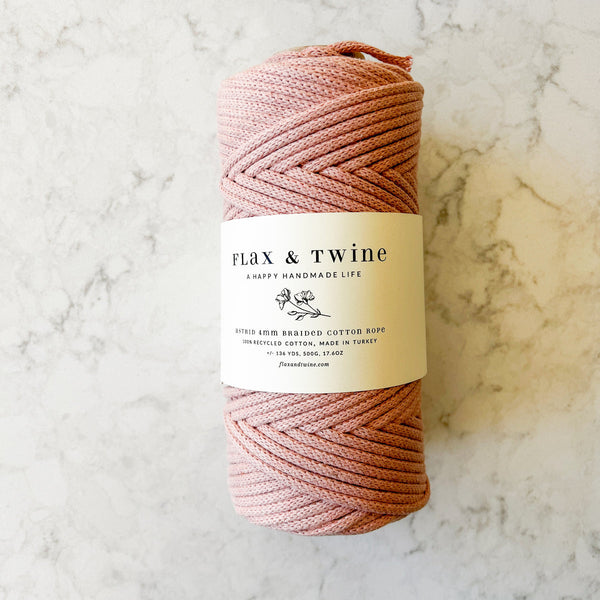 flax and twine astrid 4mm braided cotton rope blush - Knot Another Hat