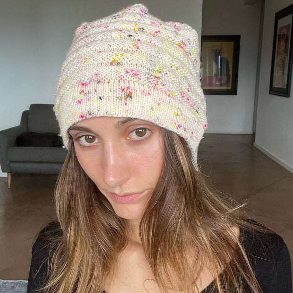 one-of-a-kind handknit sample: variety show beanie  - Knot Another Hat