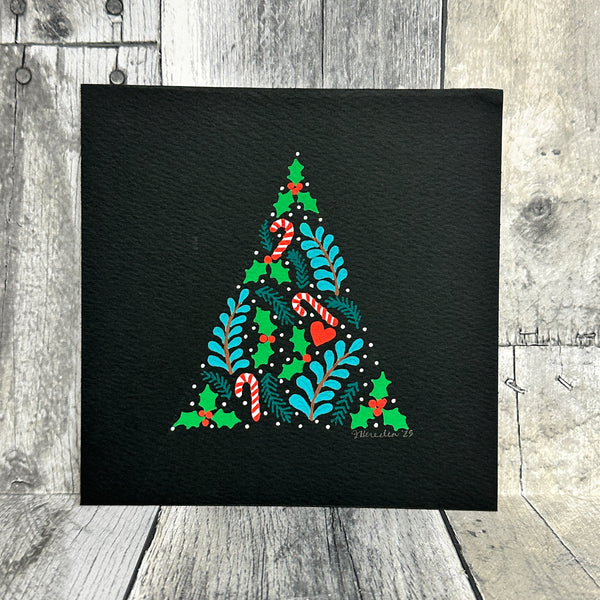 hand-painted holiday art prints by jennifer heredia Black tree 3 - Knot Another Hat