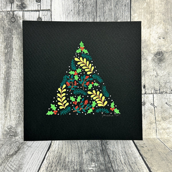 hand-painted holiday art prints by jennifer heredia Black tree 5 - Knot Another Hat