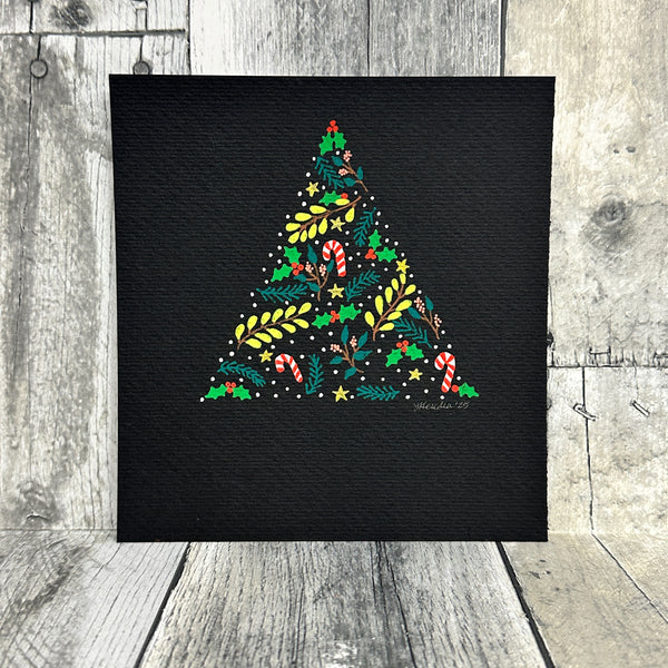 hand-painted holiday art prints by jennifer heredia Black tree 4 - Knot Another Hat