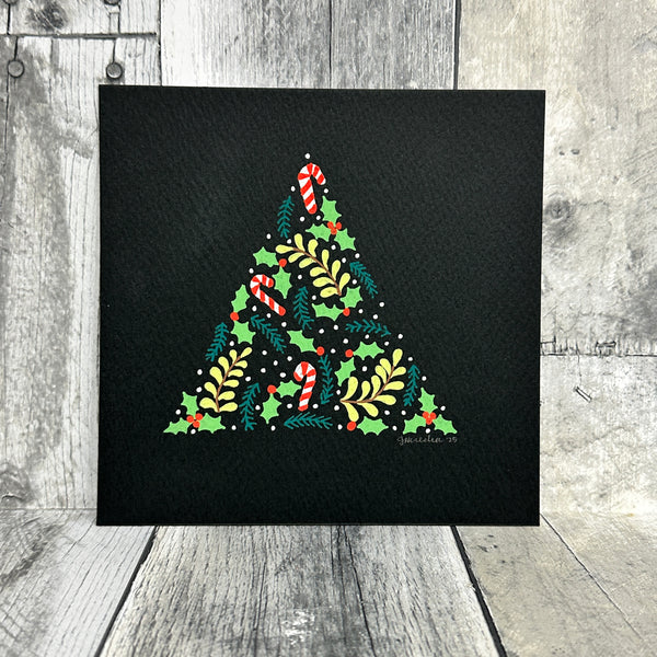 hand-painted holiday art prints by jennifer heredia Black tree 2 - Knot Another Hat