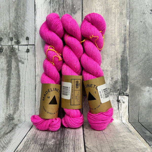 madelinetosh tosh pebble, hand-dyed fluoro rose - Knot Another Hat