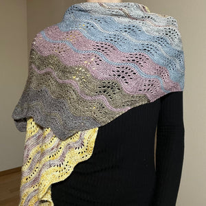 one-of-a-kind handknit sample: hand-dyed wool rectangular shawl  - Knot Another Hat