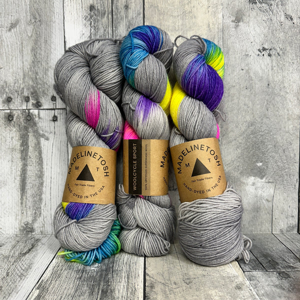 #MadMay limited edition yarn and kits - select weights on sale tosh woolcycle sport single skein / cloudy with a chance of rainbows - Knot Another Hat