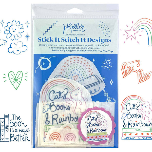 keller designs stick it stitch it water soluble embroidery patterns cats-books-rainbows - Knot Another Hat