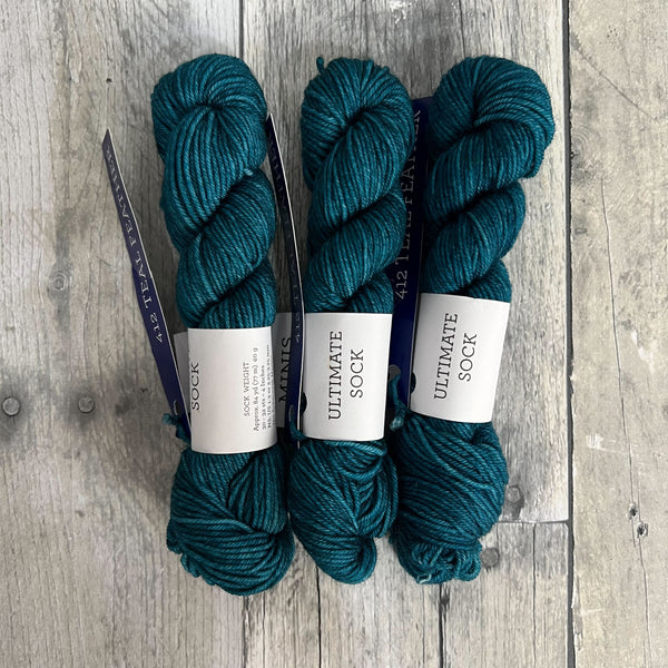 malabrigo ultimate sock mini skeins 412 teal feather - Knot Another Hat