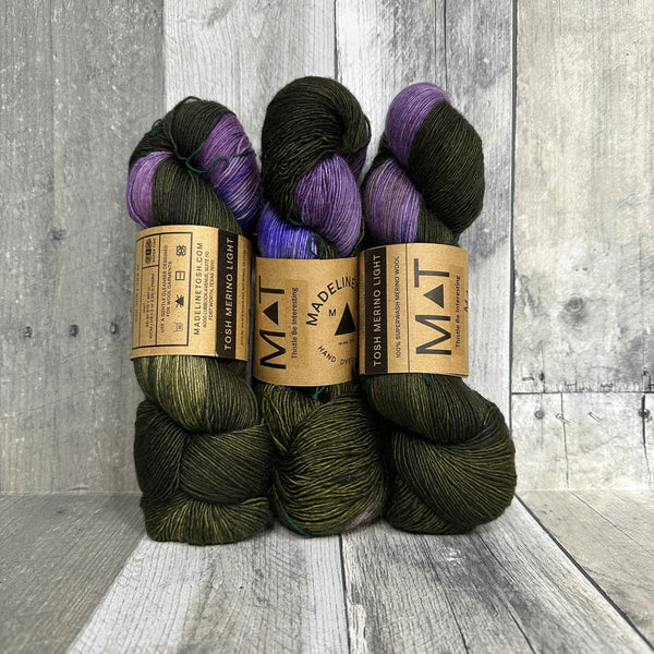 madelinetosh x barker wool collab: tosh merino light planned pooling colors thistle be interesting - Knot Another Hat