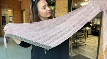closeup image of 2-color textured handknit shawl