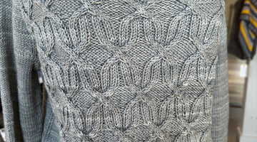 closeup of cabled texture on handknit sweater