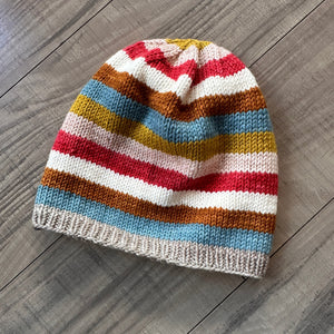 bright and cheerful striped handknit hat