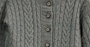 closeup image of the fabric of a handknit cardigan