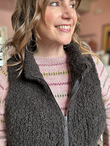 closeup image of the knit fabric of a handknit vest