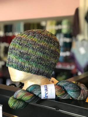 handknit hat with texture and multi color