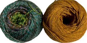 closeup image of 2 contrasting color balls of yarn
