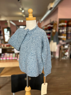 blue tweedy textured pullover handknit baby sweater