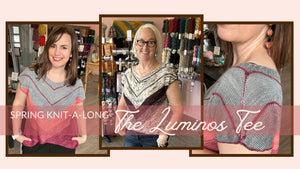 knit along graphic with photos of featured design