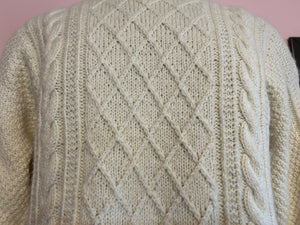closeup of cabled texture on handknit sweater
