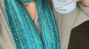 closeup image of multicolor textured and sequined handknit scarf