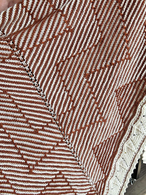close-up of two-color shadow knitting effect handknit shawl