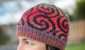 closeup of a colorwork design  handknit hat