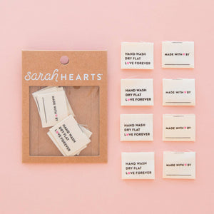 sarah hearts organic cotton project labels hand wash dry flat - Knot Another Hat