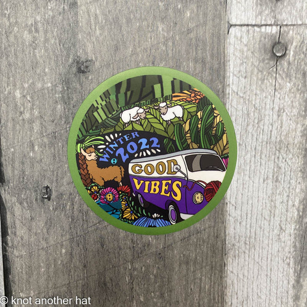 Good Vibes Yarn Tour Souvenir Stickers winter 2022 box sticker - Knot Another Hat
