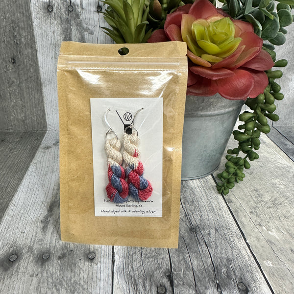 creative twist hand-dyed silk earrings red/blue - Knot Another Hat