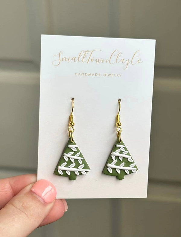 handmade clay earrings dangly trees - Knot Another Hat