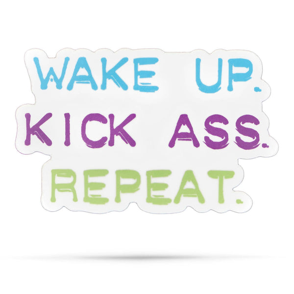 ellembee stickers wake up - kick ass - repeat - Knot Another Hat
