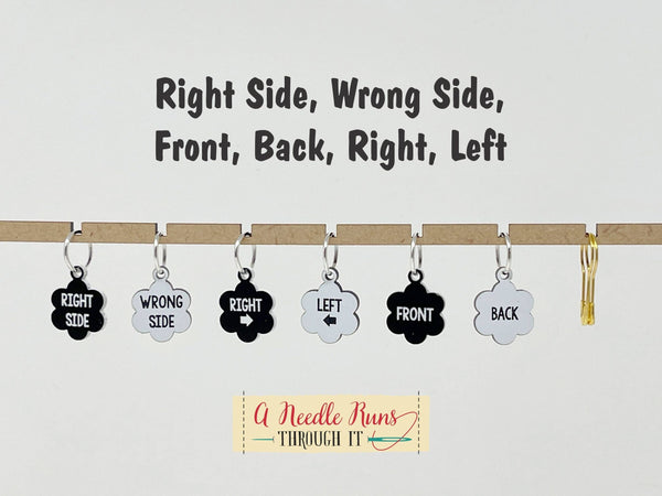 Right/Wrong Side, Front/Back, Left/Right - Stitch Markers (set of 6) - Knot Another Hat