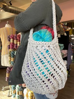 one-of-a-kind handknit sample: three acres tote - Knot Another Hat