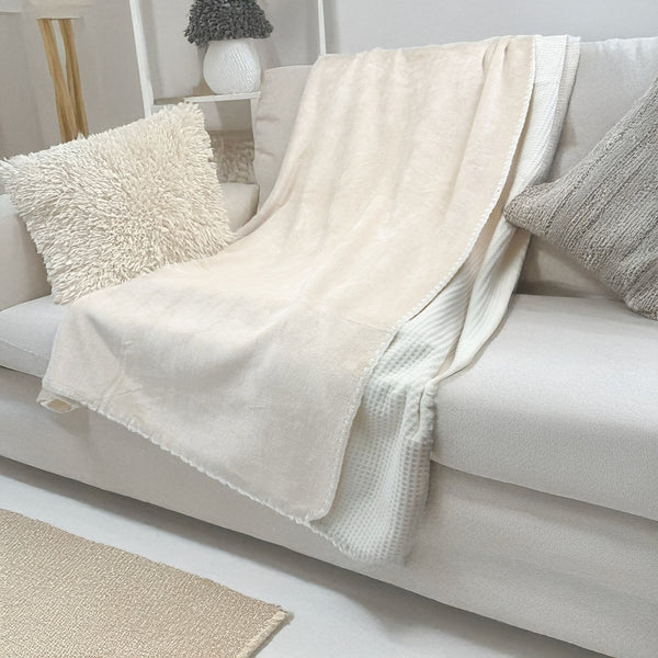 ultra soft velvet waffle weave throw blanket beige - Knot Another Hat