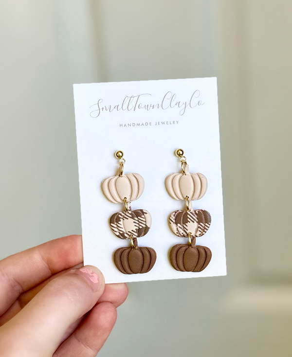 handmade clay earrings pumpkins - Knot Another Hat