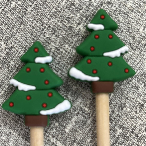 minnie & purl stitch stoppers trees with snow - Knot Another Hat