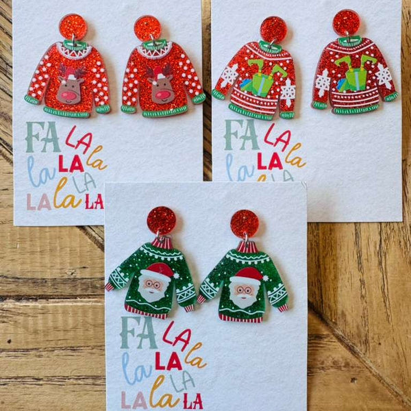 ugly christmas sweater earrings - Knot Another Hat