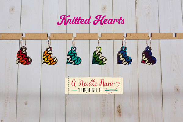 Knit Hearts - Full Color Stitch Markers (set of 6) - Knot Another Hat