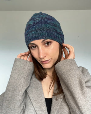 one-of-a-kind handknit sample: blue merino wool hat  - Knot Another Hat