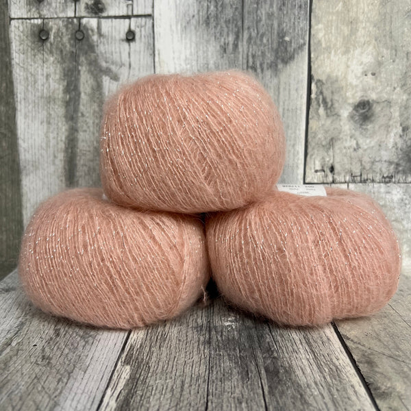 rico essentials mohair loves silk, glamorous glitter 003 apricot - Knot Another Hat