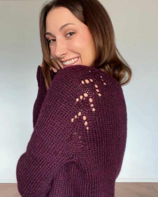 one-of-a-kind handknit sample: burgandy chunky pullover  - Knot Another Hat