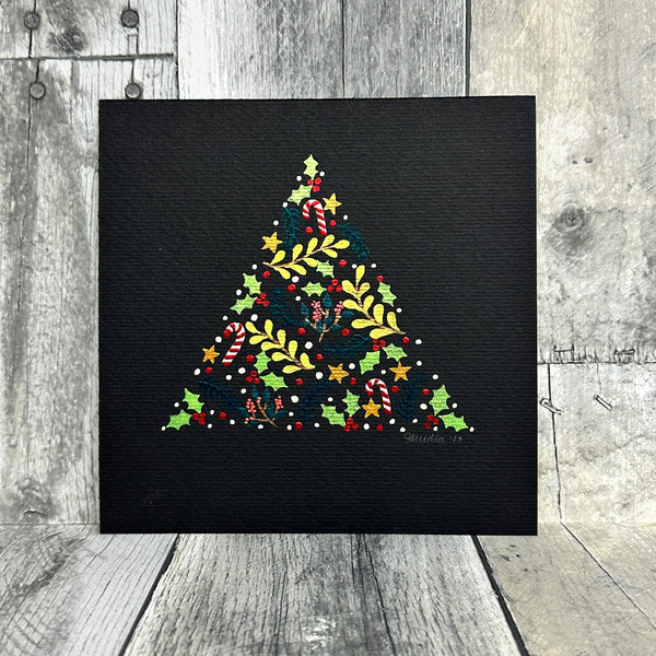 hand-painted holiday art prints by jennifer heredia Black tree 1 - Knot Another Hat