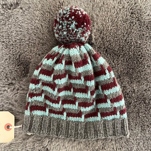 one-of-a-kind handknit sample: striped child's hat with pom pom  - Knot Another Hat
