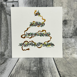 hand-painted holiday art prints by jennifer heredia 6x6 gold ribbon tree - Knot Another Hat