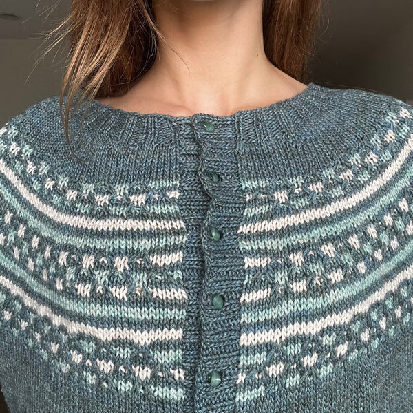 one-of-a-kind handknit sample: wool and cotton cardigan  - Knot Another Hat