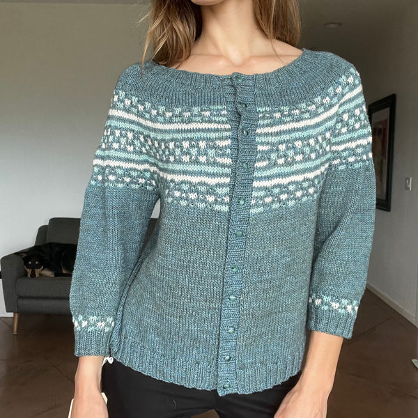 one-of-a-kind handknit sample: wool and cotton cardigan  - Knot Another Hat