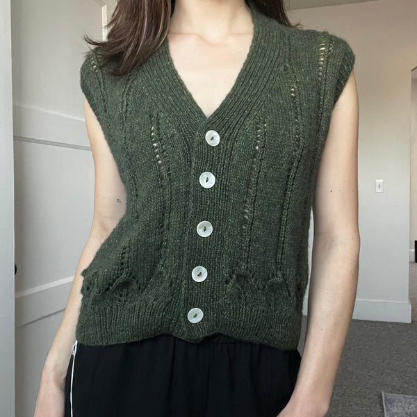 one-of-a-kind handknit sample: classic lace vest  - Knot Another Hat